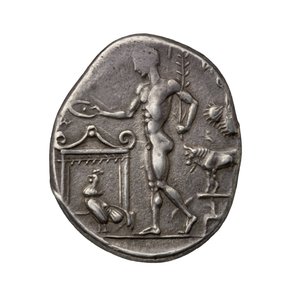 Oude Griekse zilveren munt uit Selinus, 450 v.Chr.